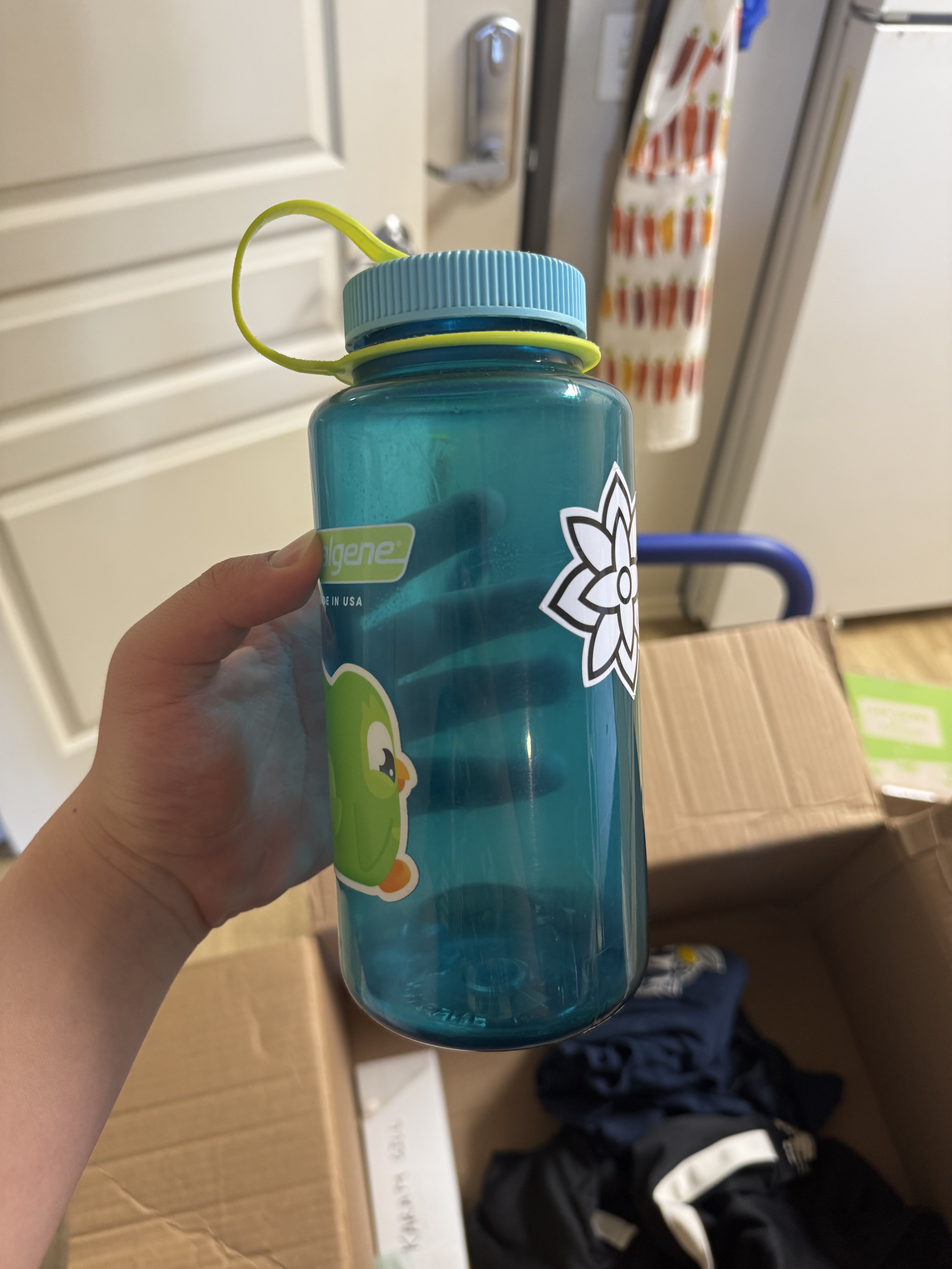 Blue Nalgene water bottle